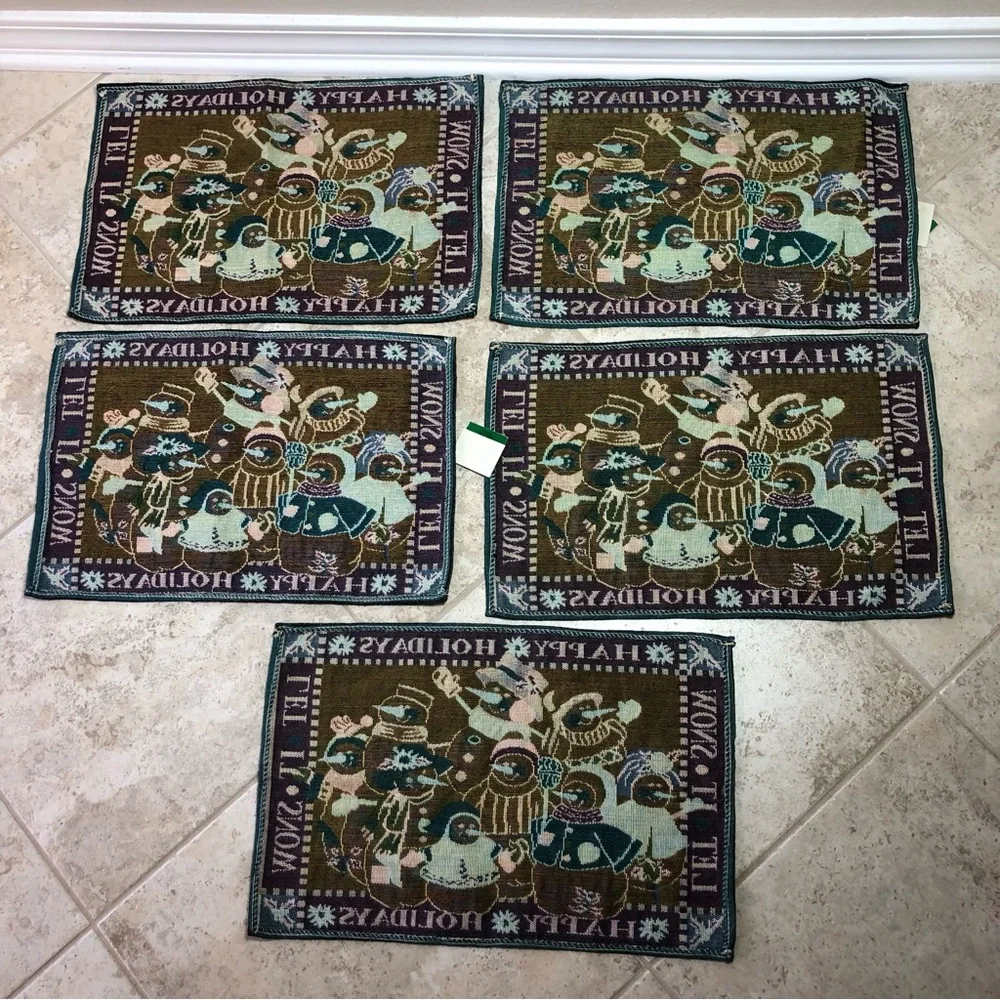 Set Of 5 Christmas Tapestry Placemats Let It Snow Happy Holidays Snow Man Family